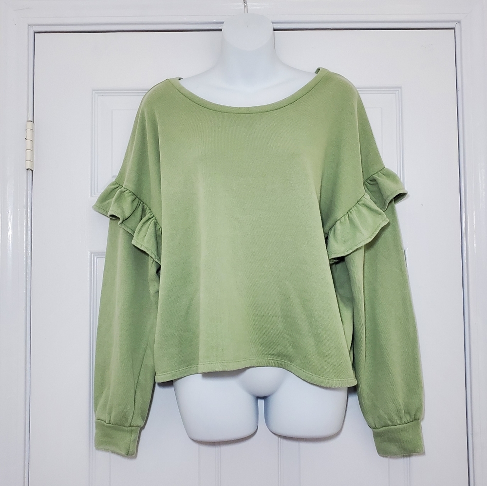 NWOT Lucky Brand sage ruffle pullover sweatshirt